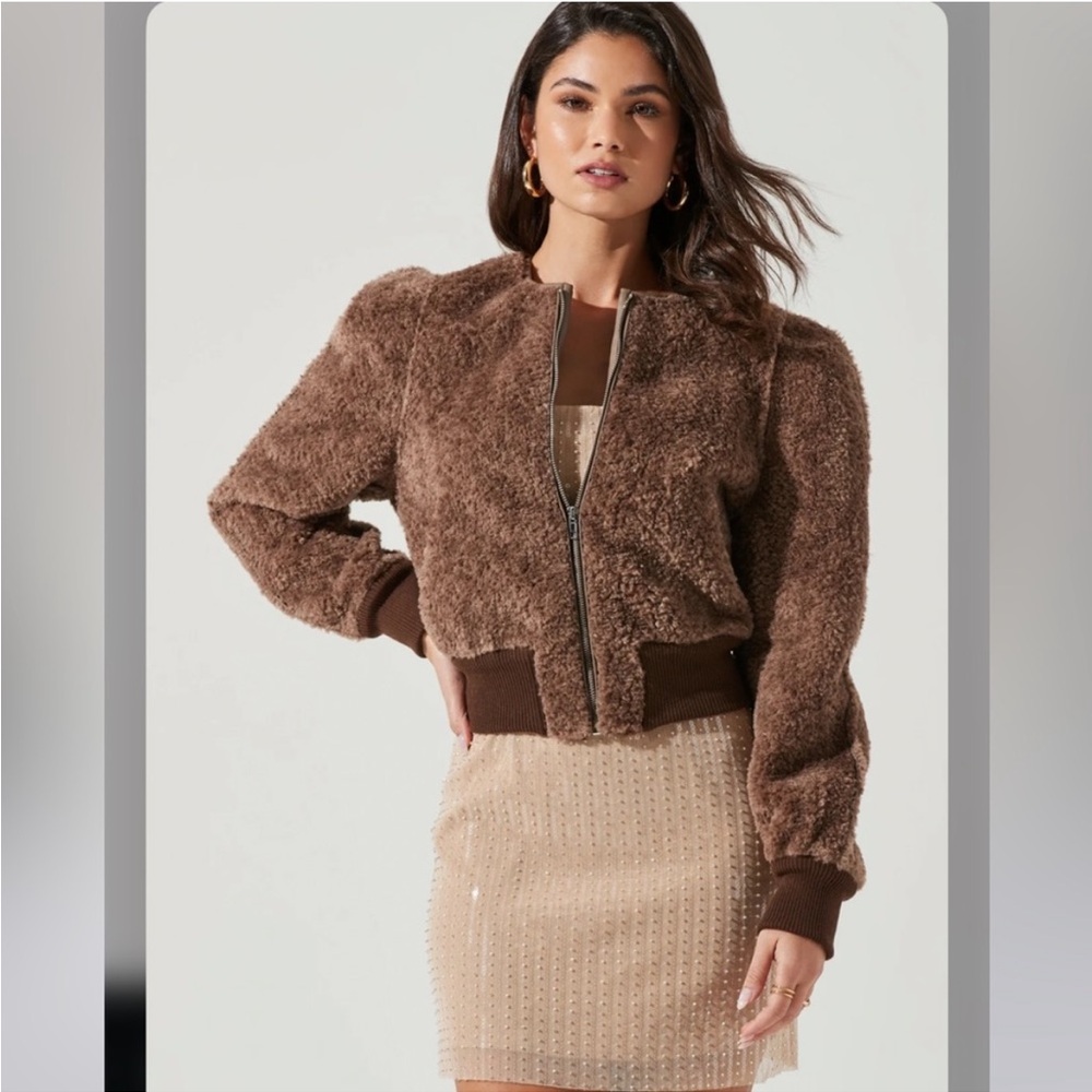 Astr Brown Faux Fur Bomber Jacket